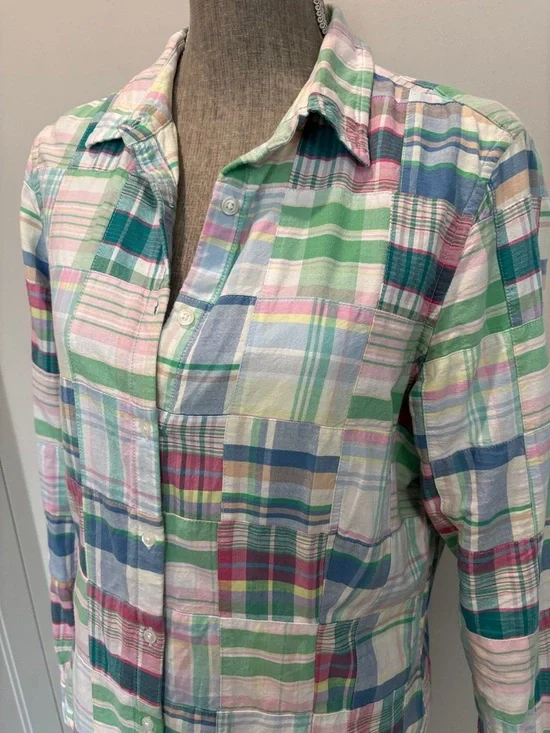 Brooks Brothers Plaid Button Down Shirt Pastel Green Blue Pink Madras Medium - Picture 3 of 14